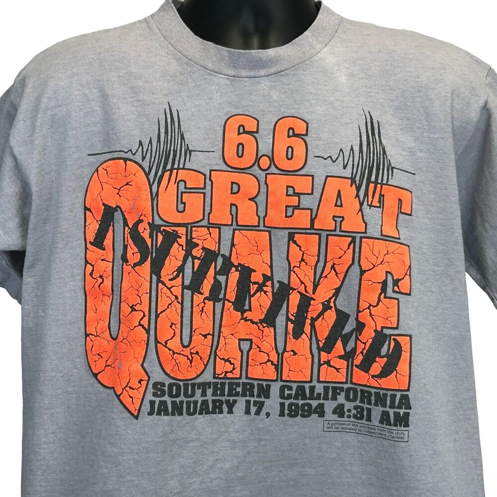 Vintage 90s 1994 California Great Earthquake T Shirt L Large I Survived Gray Tee
